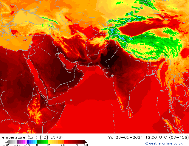 mapa temperatury (2m) ECMWF nie. 26.05.2024 12 UTC
