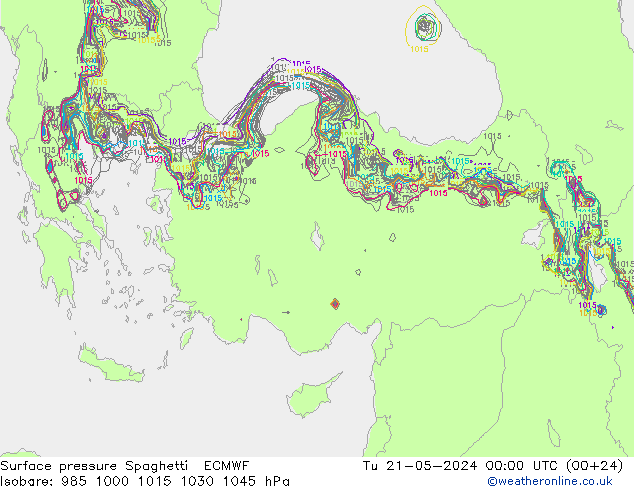 Pressione al suolo Spaghetti ECMWF mar 21.05.2024 00 UTC