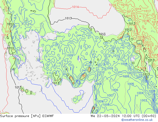 Atmosférický tlak ECMWF St 22.05.2024 12 UTC