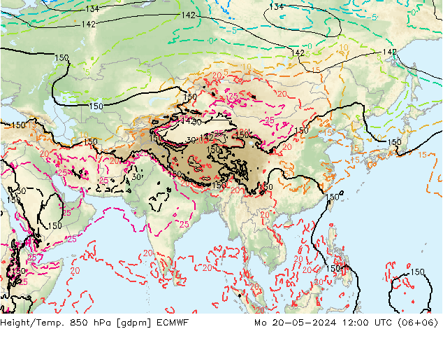 Height/Temp. 850 hPa ECMWF pon. 20.05.2024 12 UTC