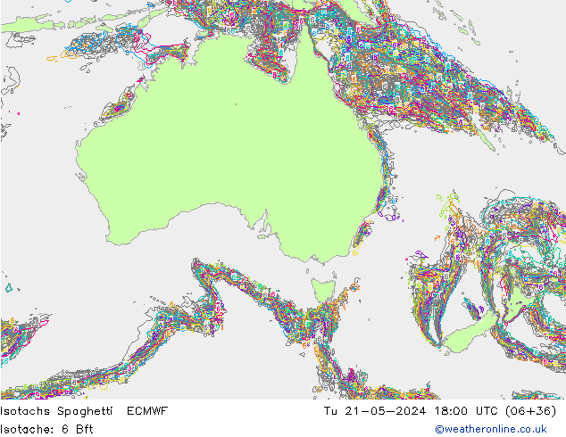 Izotacha Spaghetti ECMWF wto. 21.05.2024 18 UTC