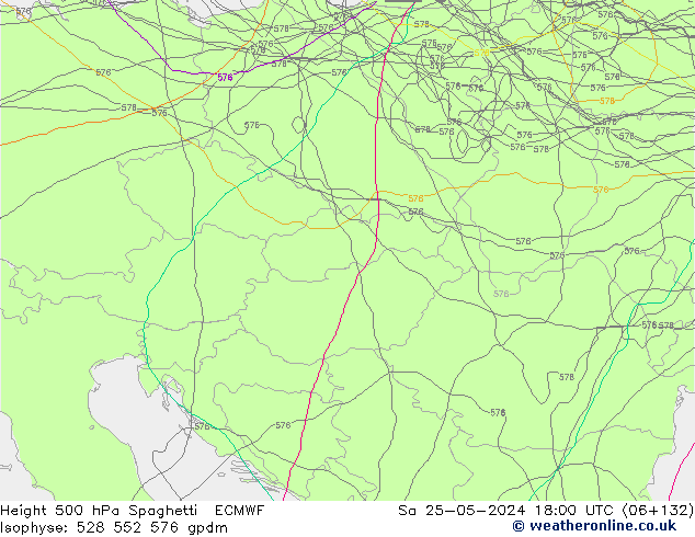 Height 500 hPa Spaghetti ECMWF so. 25.05.2024 18 UTC