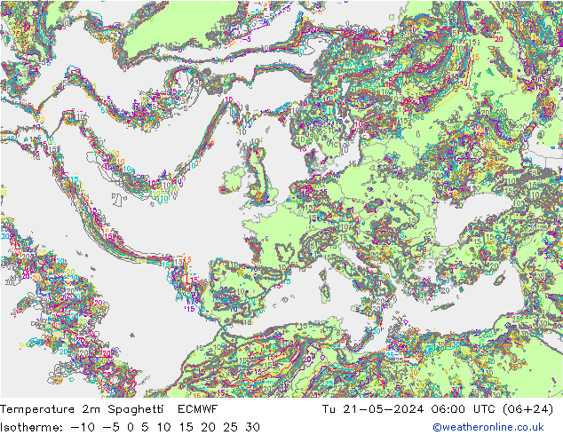 Temperatura 2m Spaghetti ECMWF Ter 21.05.2024 06 UTC