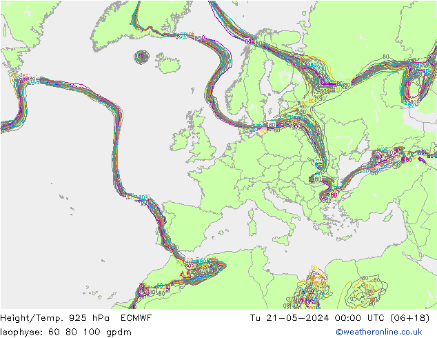 Geop./Temp. 925 hPa ECMWF mar 21.05.2024 00 UTC