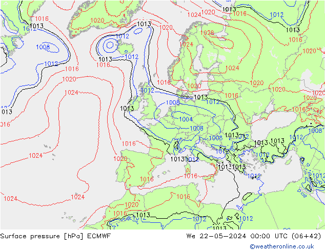 ciśnienie ECMWF śro. 22.05.2024 00 UTC