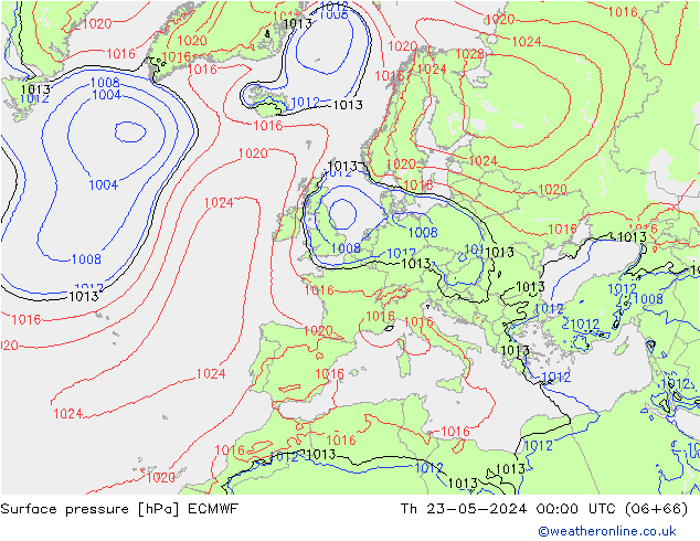 Luchtdruk (Grond) ECMWF do 23.05.2024 00 UTC