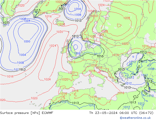 Luchtdruk (Grond) ECMWF do 23.05.2024 06 UTC