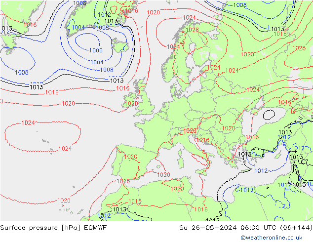 Presión superficial ECMWF dom 26.05.2024 06 UTC