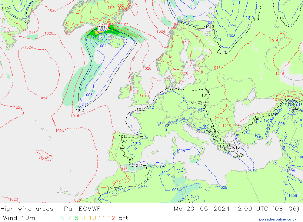 High wind areas ECMWF пн 20.05.2024 12 UTC