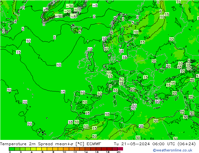 Temperatura 2m Spread ECMWF mar 21.05.2024 06 UTC