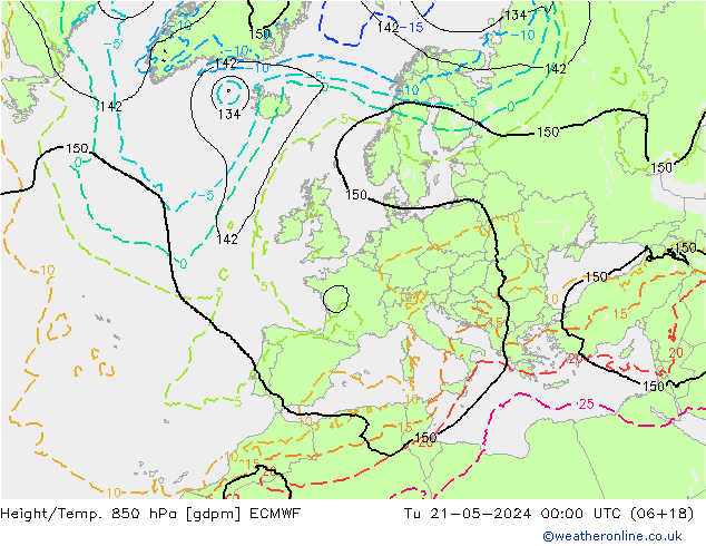 Geop./Temp. 850 hPa ECMWF mar 21.05.2024 00 UTC