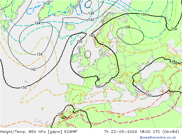 Height/Temp. 850 hPa ECMWF Do 23.05.2024 18 UTC