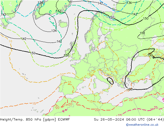 Hoogte/Temp. 850 hPa ECMWF zo 26.05.2024 06 UTC