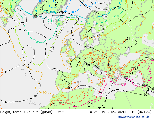Height/Temp. 925 hPa ECMWF Ter 21.05.2024 06 UTC