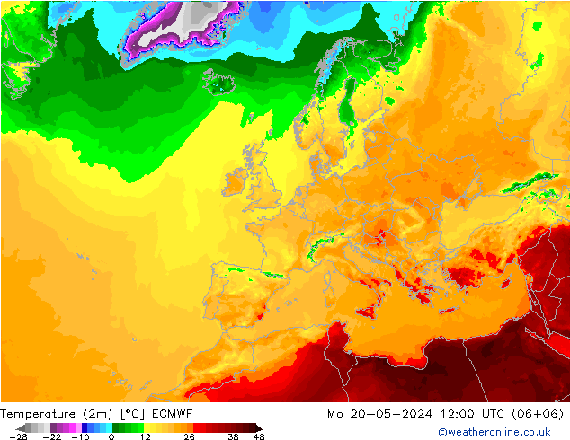 Temperaturkarte (2m) ECMWF Mo 20.05.2024 12 UTC