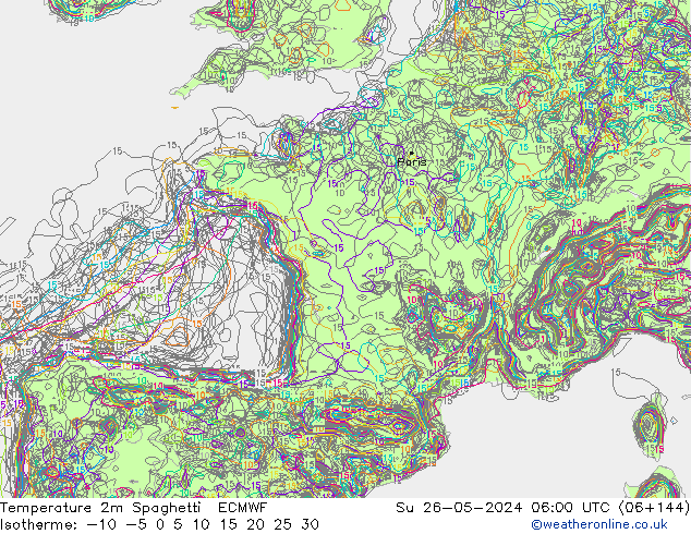 Temperatura 2m Spaghetti ECMWF Dom 26.05.2024 06 UTC