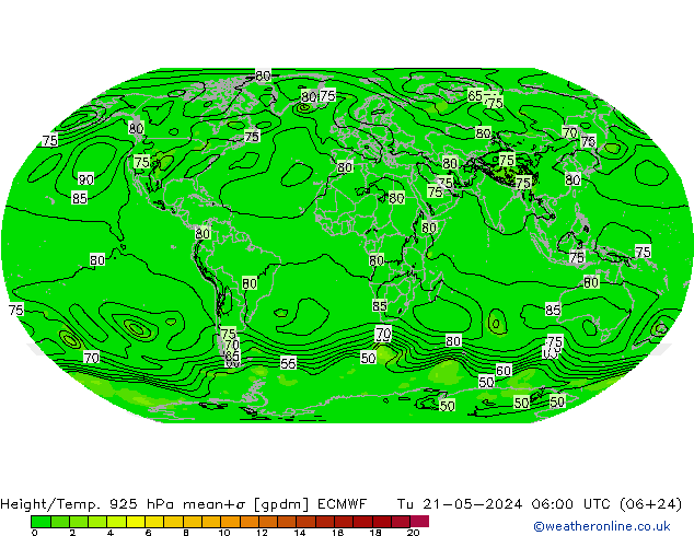 Height/Temp. 925 hPa ECMWF Tu 21.05.2024 06 UTC