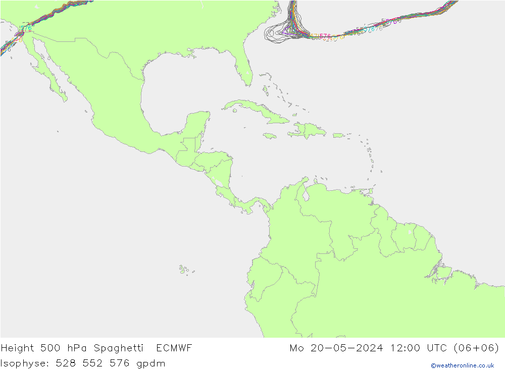 Height 500 hPa Spaghetti ECMWF lun 20.05.2024 12 UTC