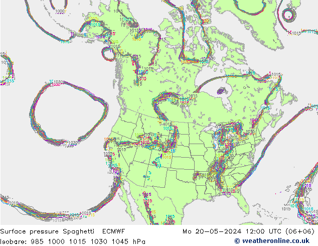 地面气压 Spaghetti ECMWF 星期一 20.05.2024 12 UTC
