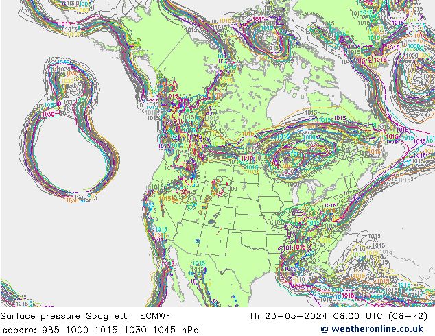 Luchtdruk op zeeniveau Spaghetti ECMWF do 23.05.2024 06 UTC