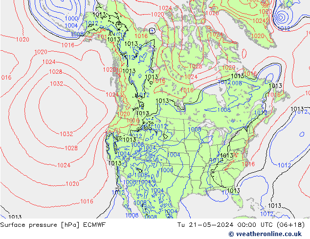 地面气压 ECMWF 星期二 21.05.2024 00 UTC