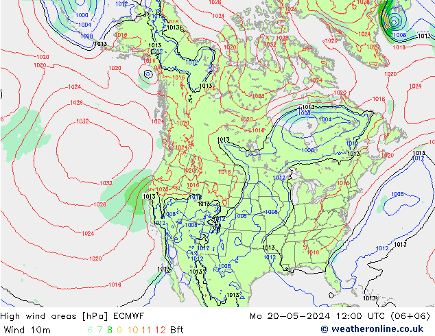 High wind areas ECMWF lun 20.05.2024 12 UTC