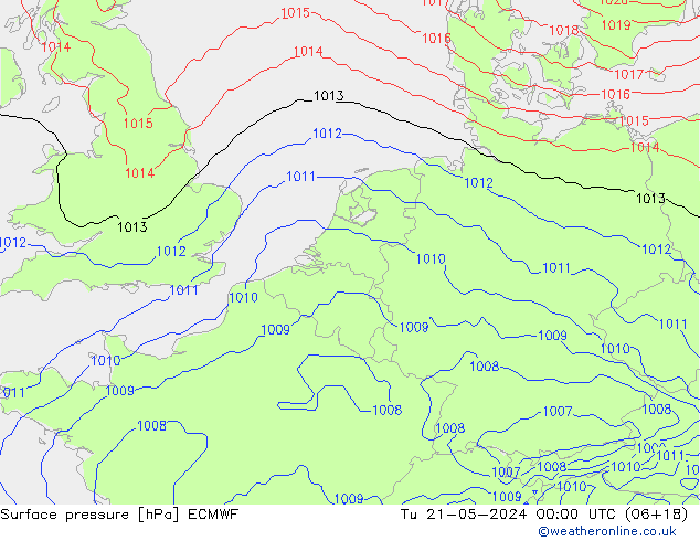 Surface pressure ECMWF Tu 21.05.2024 00 UTC