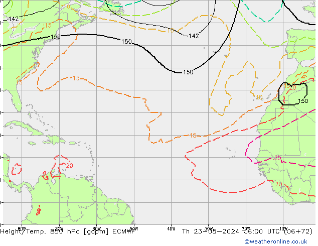 Height/Temp. 850 hPa ECMWF Čt 23.05.2024 06 UTC