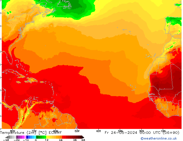Temperatura (2m) ECMWF Sex 24.05.2024 00 UTC