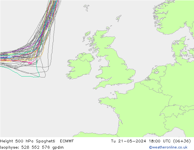 Height 500 hPa Spaghetti ECMWF Tu 21.05.2024 18 UTC