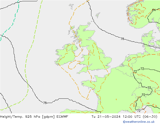 Geop./Temp. 925 hPa ECMWF mar 21.05.2024 12 UTC