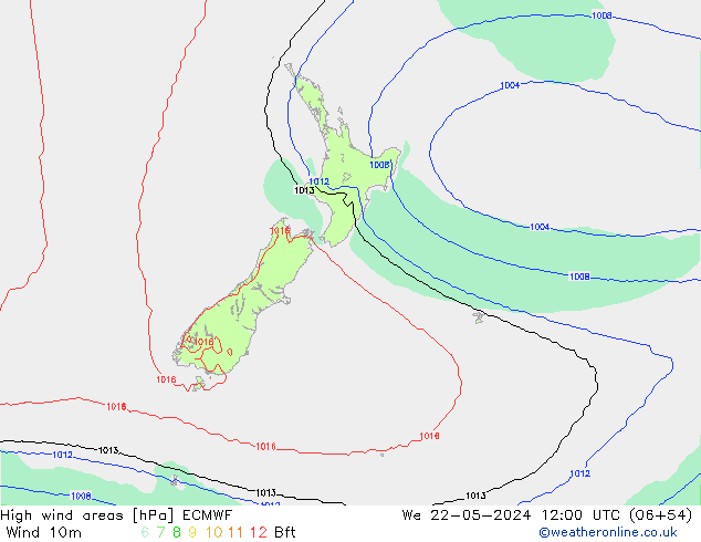 High wind areas ECMWF  22.05.2024 12 UTC
