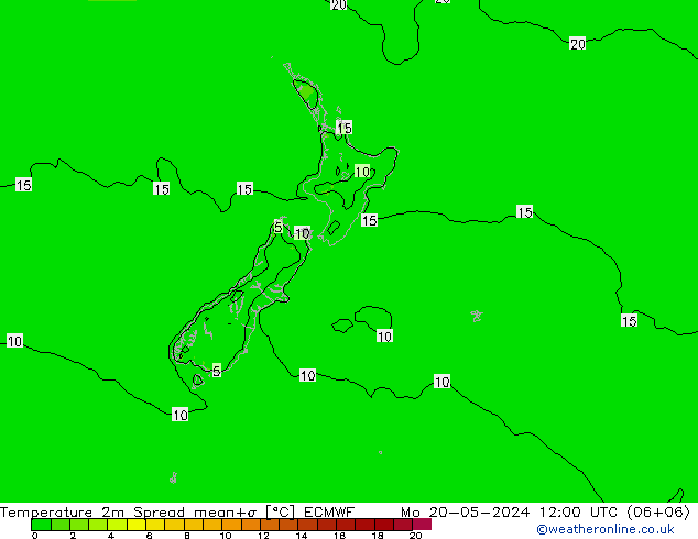 Temperature 2m Spread ECMWF Po 20.05.2024 12 UTC