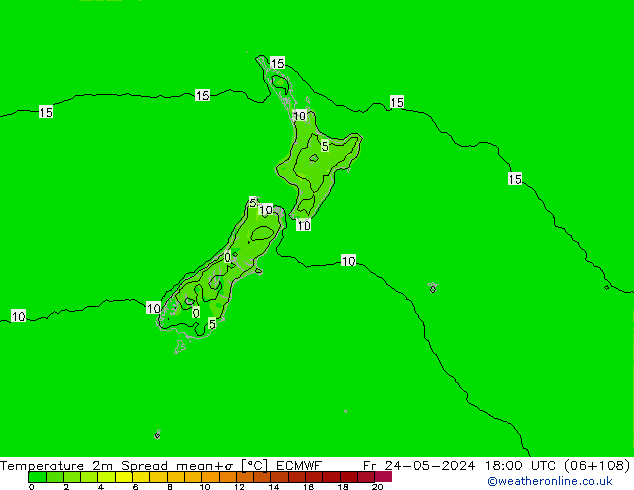Temperature 2m Spread ECMWF Fr 24.05.2024 18 UTC