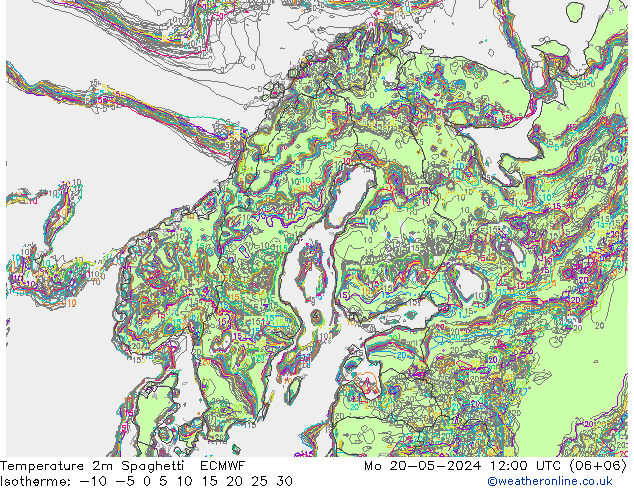 Temperature 2m Spaghetti ECMWF Mo 20.05.2024 12 UTC