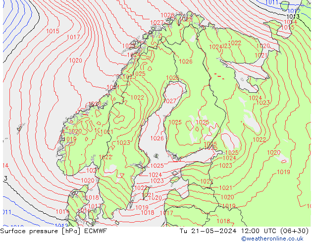 Bodendruck ECMWF Di 21.05.2024 12 UTC