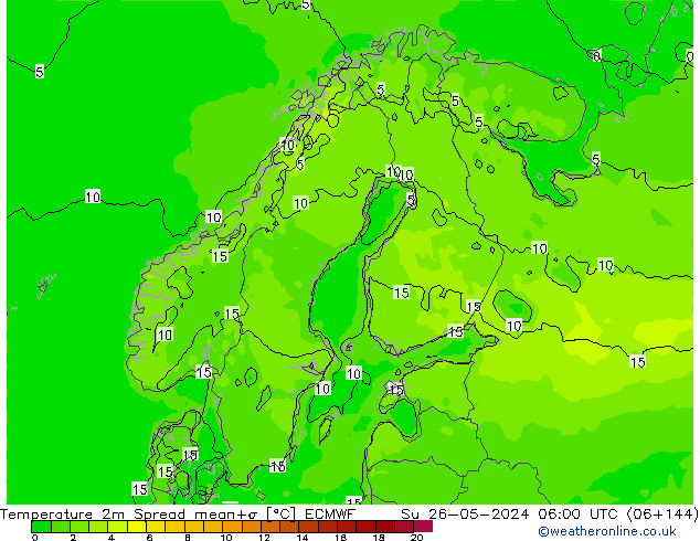 température 2m Spread ECMWF dim 26.05.2024 06 UTC