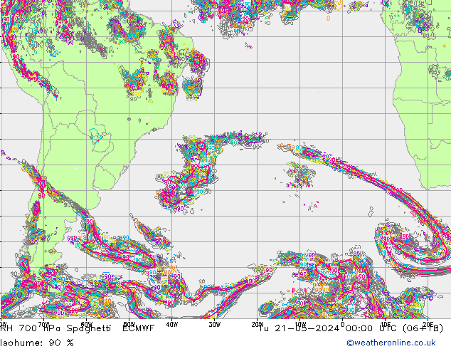 Humidité rel. 700 hPa Spaghetti ECMWF mar 21.05.2024 00 UTC