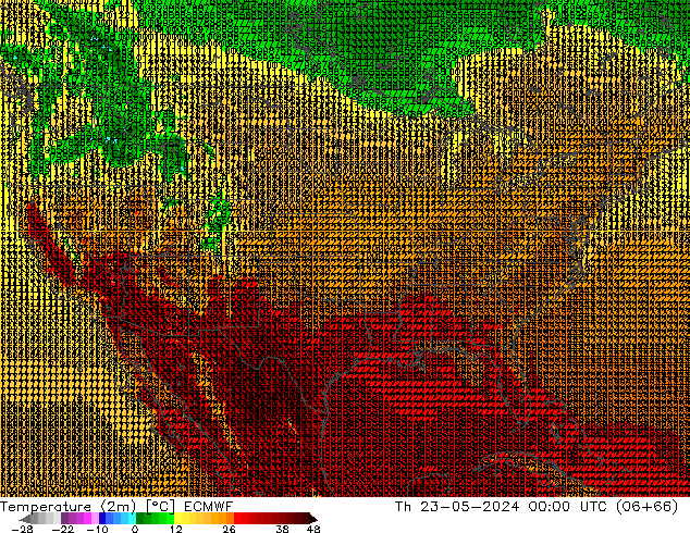 mapa temperatury (2m) ECMWF czw. 23.05.2024 00 UTC