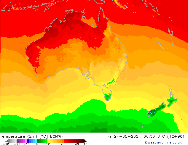 Temperaturkarte (2m) ECMWF Fr 24.05.2024 06 UTC