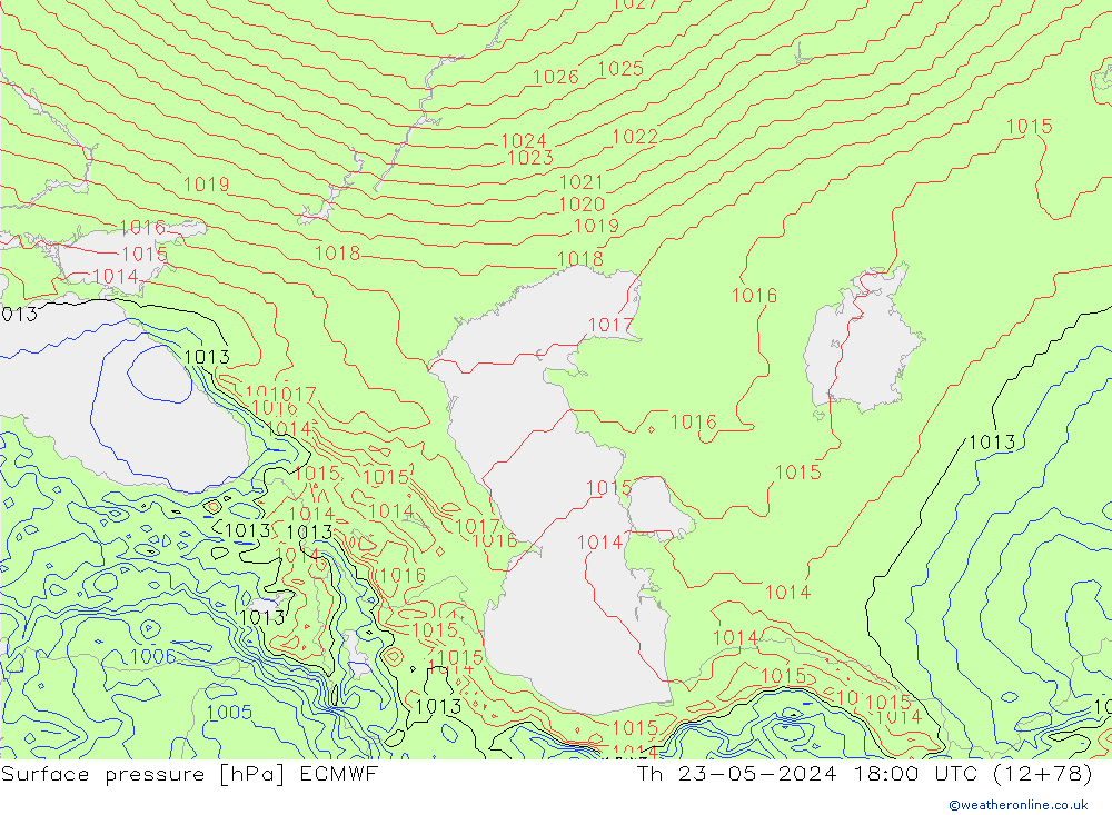 Atmosférický tlak ECMWF Čt 23.05.2024 18 UTC