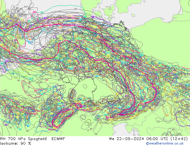 RV 700 hPa Spaghetti ECMWF wo 22.05.2024 06 UTC