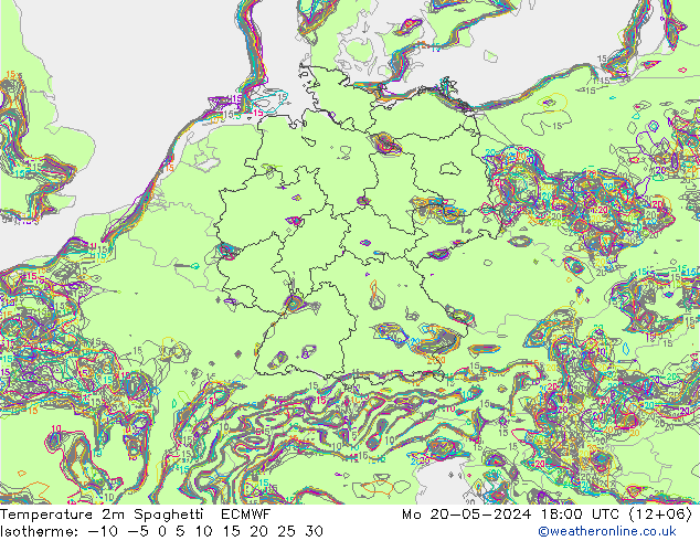 温度图 Spaghetti ECMWF 星期一 20.05.2024 18 UTC