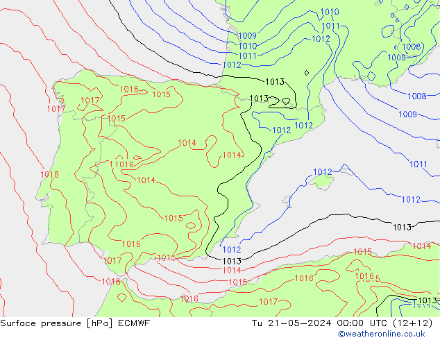 Presión superficial ECMWF mar 21.05.2024 00 UTC