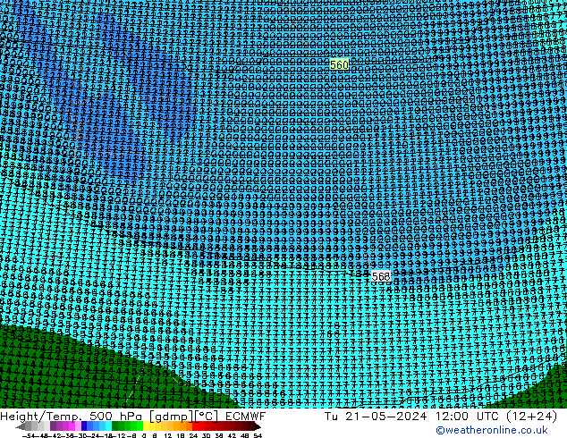 Yükseklik/Sıc. 500 hPa ECMWF Sa 21.05.2024 12 UTC