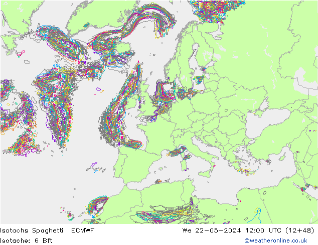 Eşrüzgar Hızları Spaghetti ECMWF Çar 22.05.2024 12 UTC