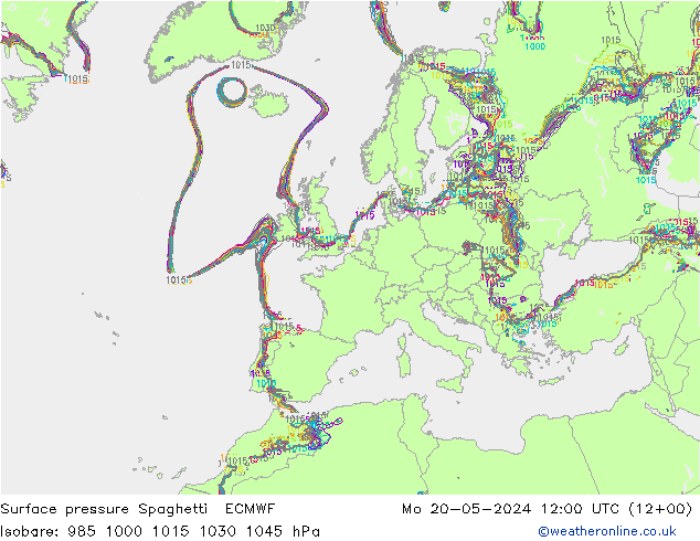 pressão do solo Spaghetti ECMWF Seg 20.05.2024 12 UTC