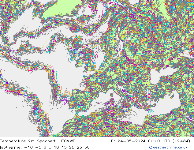 Temperatura 2m Spaghetti ECMWF Sex 24.05.2024 00 UTC