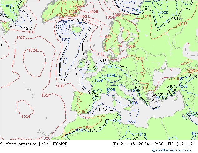 Atmosférický tlak ECMWF Út 21.05.2024 00 UTC
