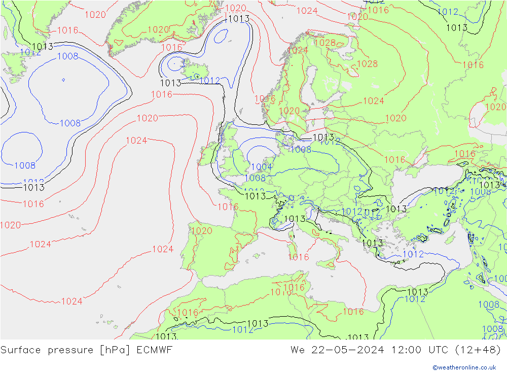 Bodendruck ECMWF Mi 22.05.2024 12 UTC